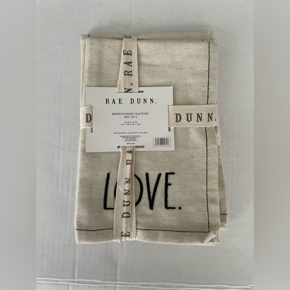 Rae Dunn Love Embroidered Napkins in Cream and Black - Picture 3 of 4